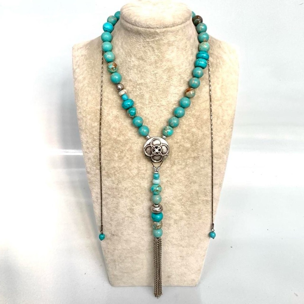 Turquoise Color Beaded Tassel Necklace Brand
